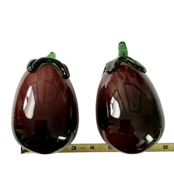 Glass Art Vegetables Purple Eggplant Pair And Jalapeño Pepper Vintage EUC - Picture 14 of 14